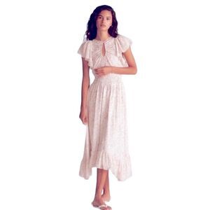 Rebecca Taylor Zadie Silk Blend Smocked Midi Dress Snow Combo Women's Size 14